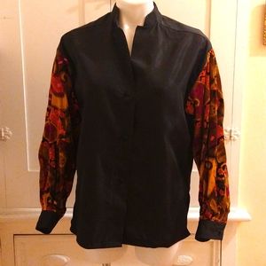 Wohl black taffeta and printed velvet blouse Sz M
